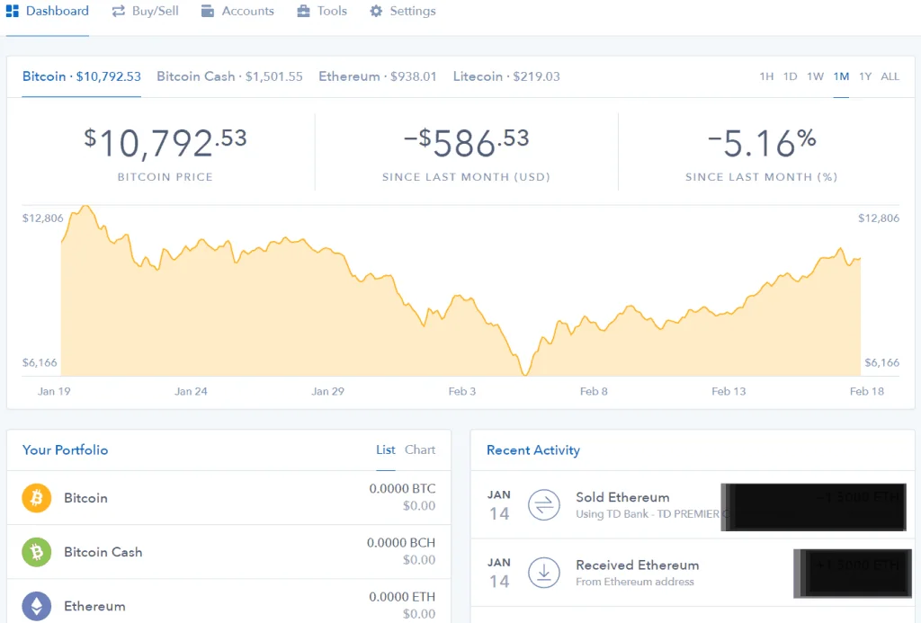 Coinbase review - Coinbase dashboard