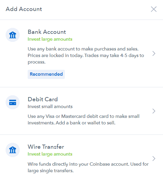 Coinbase - payment methods
