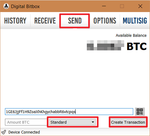 Digital Bitbox Send Bitcoin 1