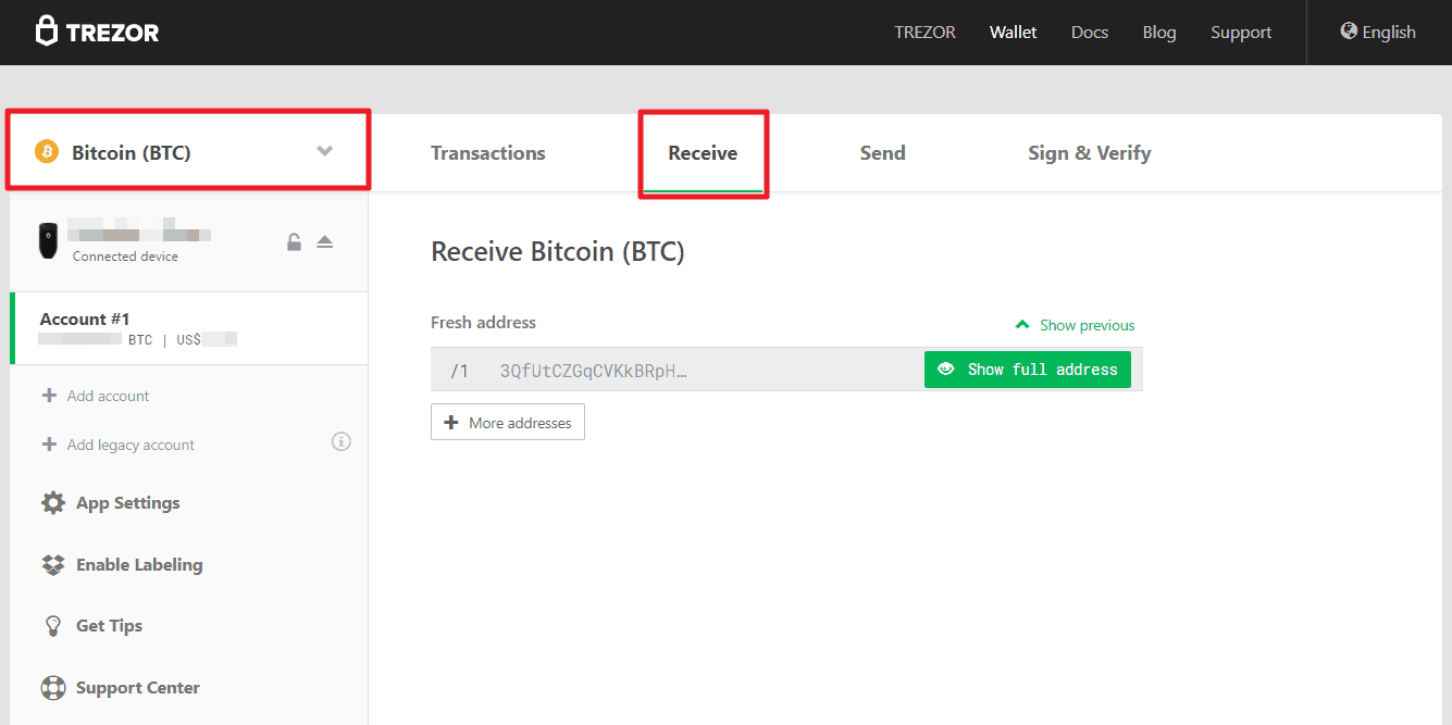 Trezor Bitcoin transfer