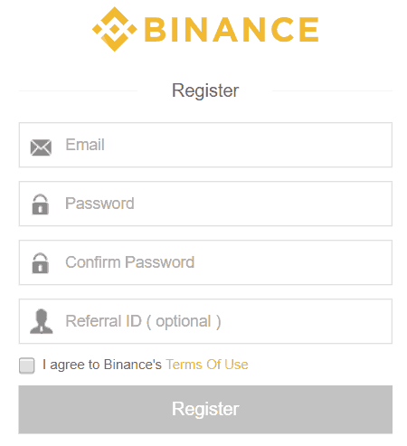Binance registration signup form