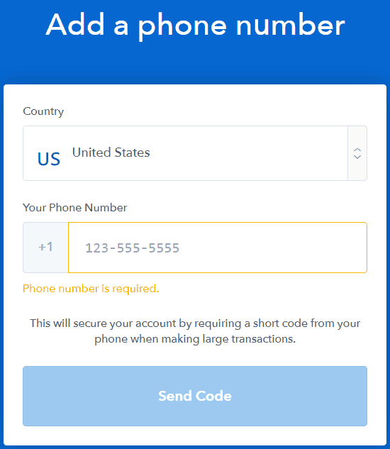 Coinbase - add phone number