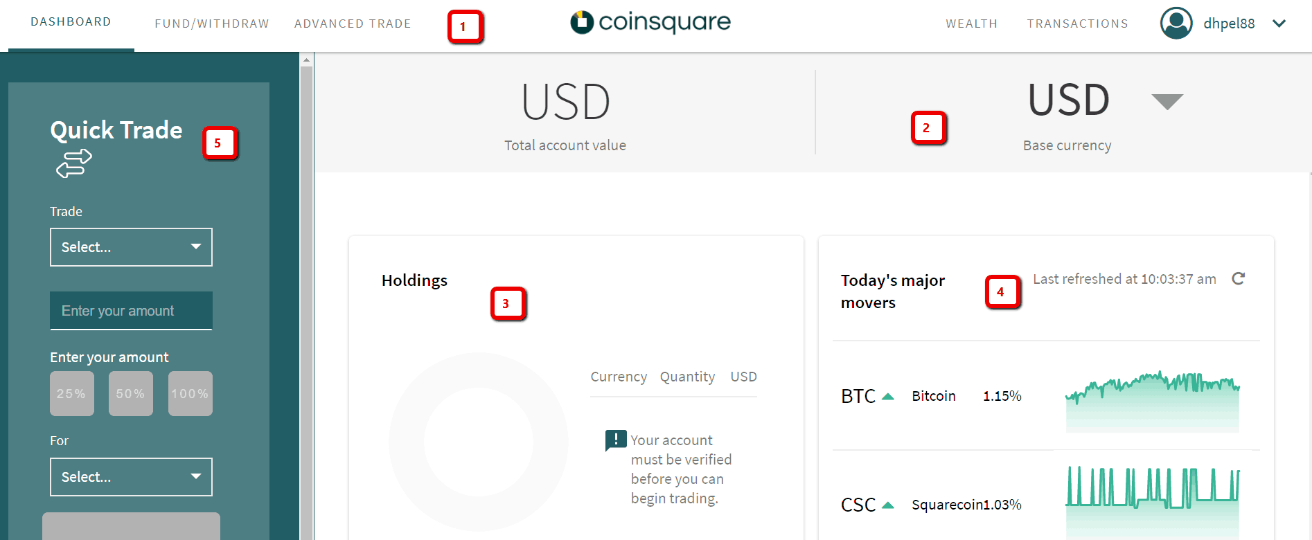 Coinsquare - Trading interface