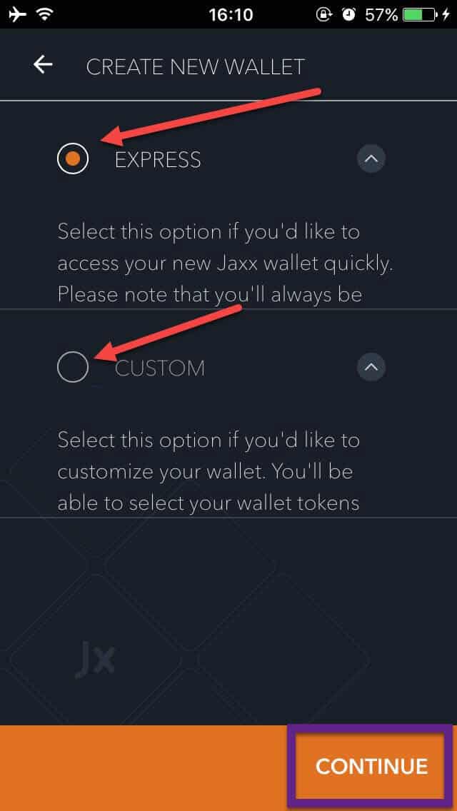 Jaxx - create new wallet app