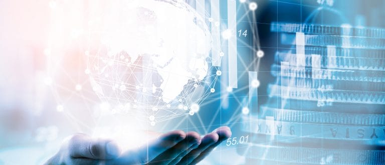 Man holding globe - connected